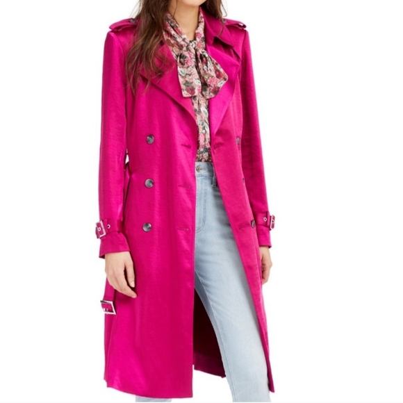 INC Raspberry pink trench satin coat Medium $139 - Picture 1 of 16